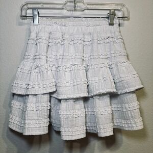 White Ruffle Tiered Mini Skirt Smocked Waist Boho Festival Casual